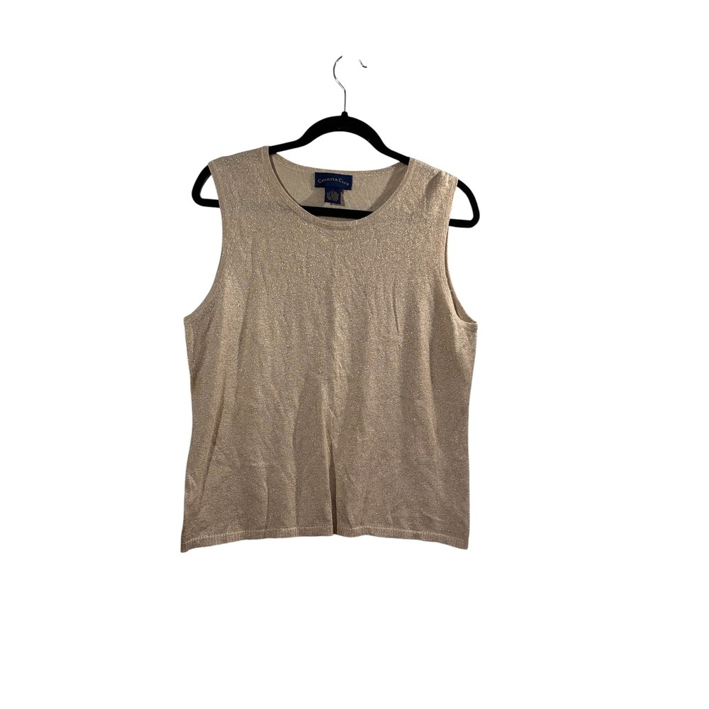 Charter Club Womens Gold Metallic Silk Cashmere Blend Knit Sweater Shell Tank L